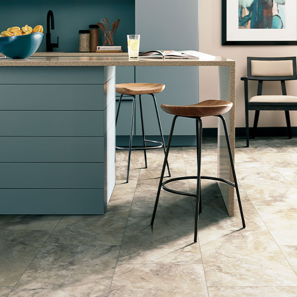 large format luxury vinyl tile flooring in kitchen